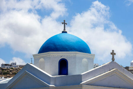 Blue dome of a church in Mykonos